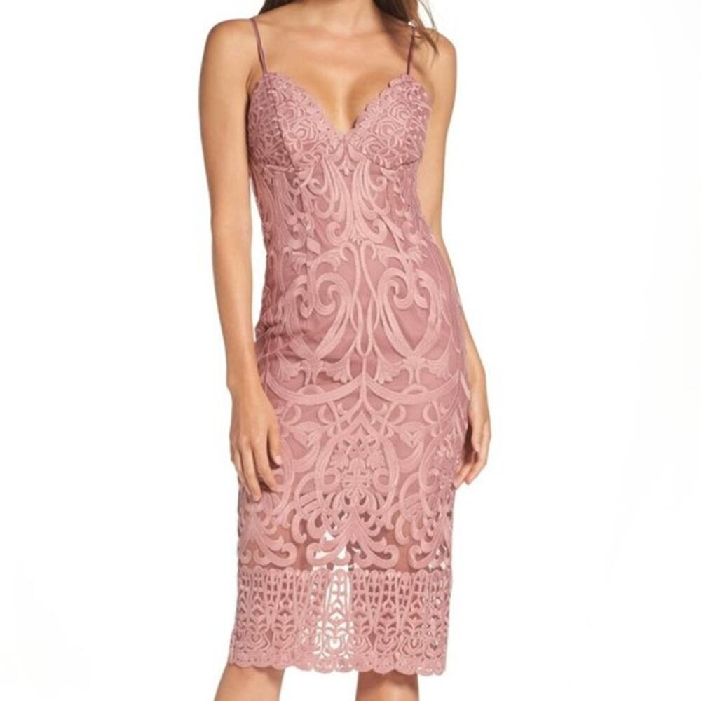 Bardot Mauve Pink Lace Midi Dress Size XS